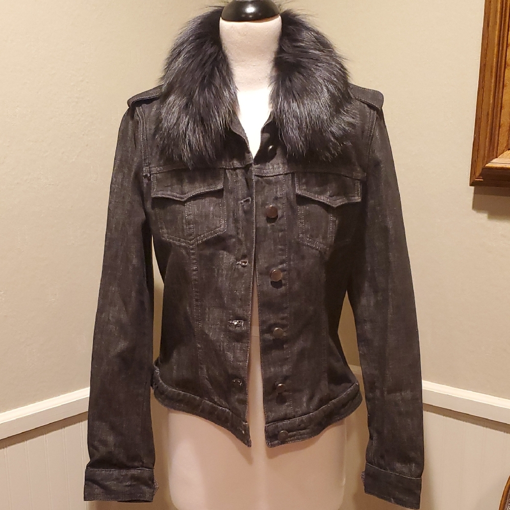 Elie Tahari Denim Jacket With Faux Fur Collar